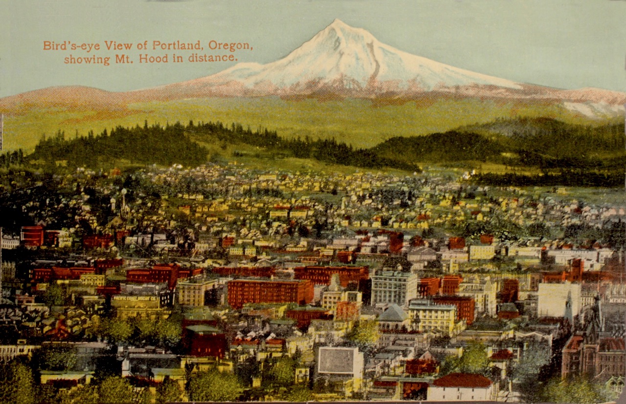 Bird's Eye View of Portland, Including Mt. Hood — Front