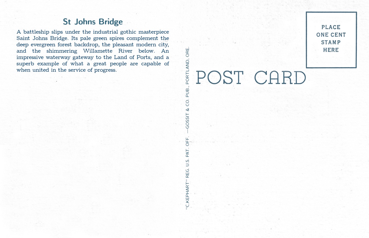 St. Johns Bridge with "Battleship" Portland — Reverse