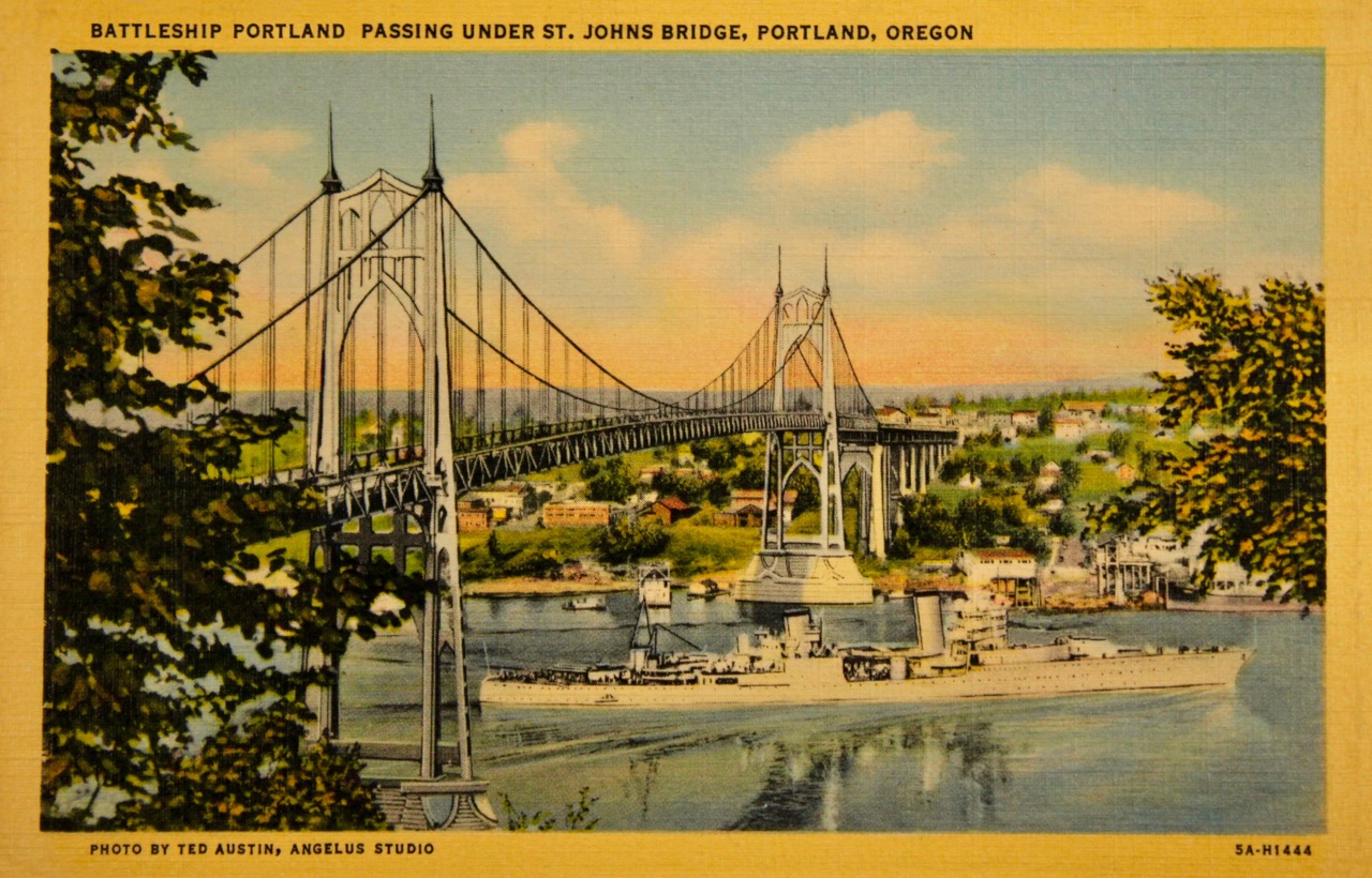 St. Johns Bridge with "Battleship" Portland — Front