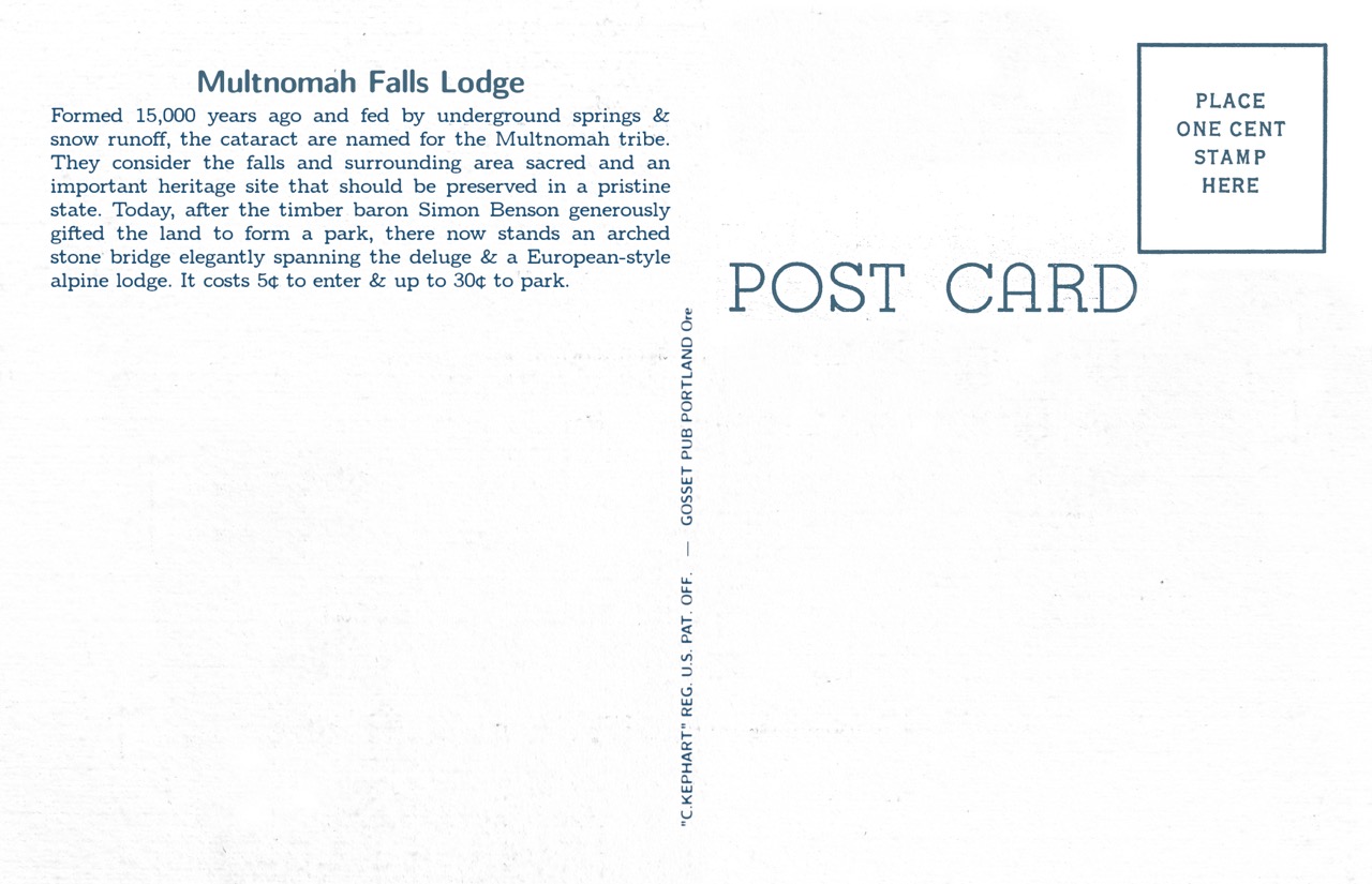 Multnomah Falls Lodge, with Bridge & Train — Reverse